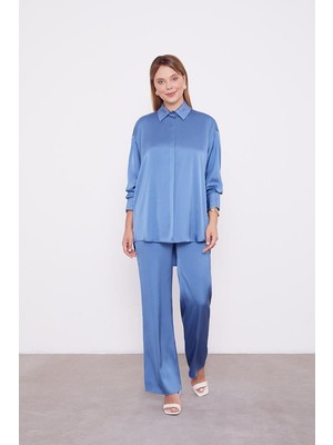 Levidor İndigo Yakası Taş Detaylı Gömlekli İkili Takım