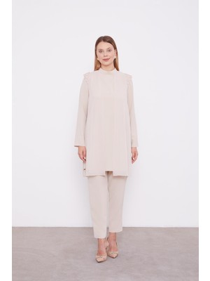 Levidor Bej Şifon Omuzları İşlemeli İkili Takım