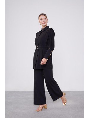 Lêvi D'or Siyah Kemer Detaylı Şifon İkili Takım