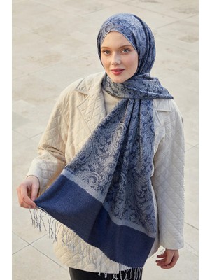 Lêvi D'or Gümüş Püsküllü Etnik Kaşmir İpek Şal