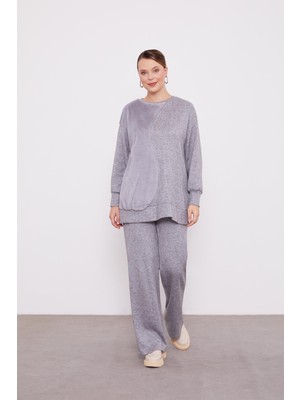 Levidor Gri Peluş Detaylı Kaşmir İkili Takım