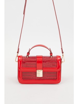 Levidor Lêvi D'or Kroko Kırmızı - Kırmızı Rugan Kroko Deri El Çantası