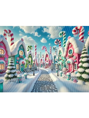 Büyülü Kış Manzarası: Şekerlemelerle Dolu Arka Plan, 200X150CM, Stüdyo Fonu
