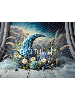Büyüleyici Mavi Çiçek Aranjmanı ile Hayal Perdesi Arka Plan, 200X150CM, Stüdyo Fonu