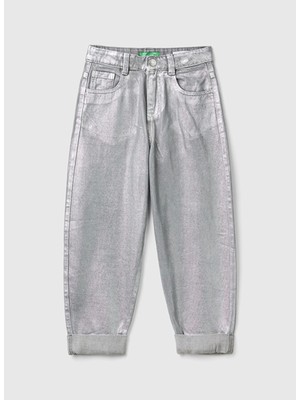 Benetton Katlamalı Paça Gümüş Kız Çocuk Pantolon 48UHCE03M 910