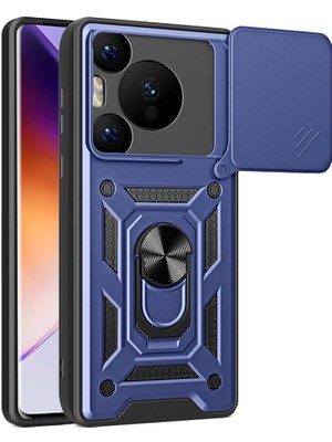 Noktaks - ZORE Pura 70 Pro 5g - Kılıf Magnetik Standlı Kamera Korumalı Sürgülü Vega Kapak - Mavi - T33191