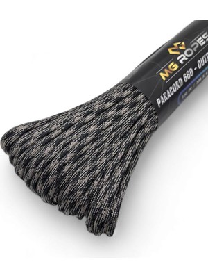 MG ROPES Bileklik ve Outdoor Polyester Paracord İp 660 LB 4 mm 30 Metre Gri Desenli Siyah
