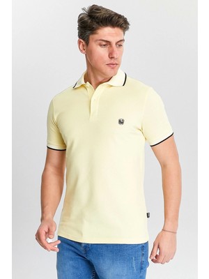 Erkek Sarı %100 Pamuk Serin Tutan Fit Polo Yaka T-Shirt