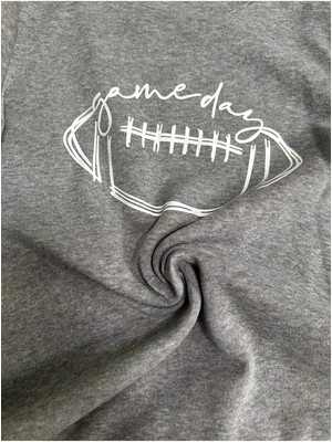 Kadın Game Day Baskılı Yuvarlak Yaka Gri Sweatshirt