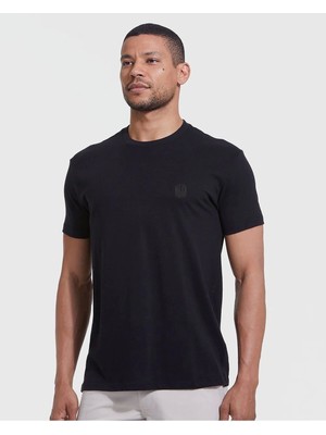 Erkek Siyah Baskılı Regular Fit Kalıp Likralı Kumaş T-Shirt