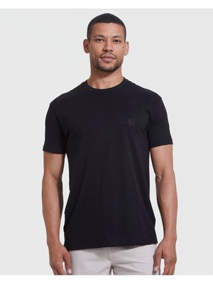 Erkek Siyah Baskılı Regular Fit Kalıp Likralı Kumaş T-Shirt