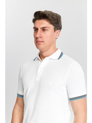 Erkek Beyaz %100 Pamuk Serin Tutan Fit Polo Yaka T-Shirt