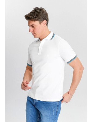 Erkek Beyaz %100 Pamuk Serin Tutan Fit Polo Yaka T-Shirt