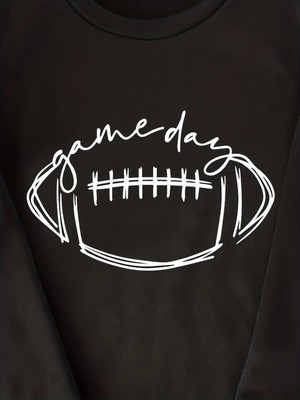 Kadın Game Day Baskılı Yuvarlak Yaka Siyah Sweatshirt