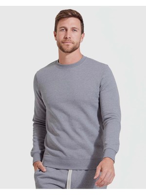 Erkek Gri Bisiklet Yaka Kapşonsuz Reguler Fit Sweatshirt