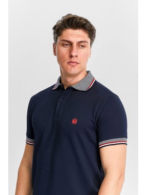 Erkek Lacivert %100 Pamuk Serin Tutan Fit Polo Yaka T-Shirt