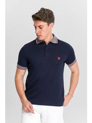 Erkek Lacivert %100 Pamuk Serin Tutan Fit Polo Yaka T-Shirt