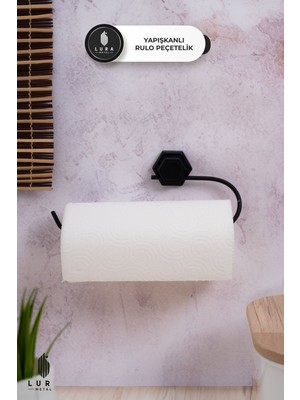 Siyah Metal Yapışkanlı Rulo Peçetelik - 27X8 cm Deliksiz ve Pratik Tasarım