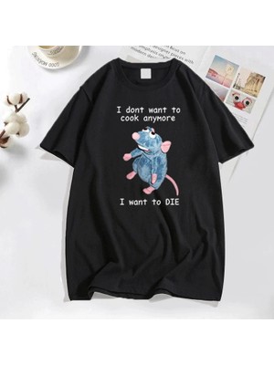 Tarz Sokak Komik T Shirt Erkekler Baskı Artık Pişirmek Istemiyorum Ben Fare Sıçan T-Shirt Rahat Pamuk Kı