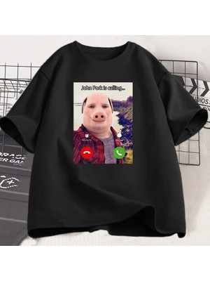 Tarz Sokak John Domuz Arıyor T Shirt Komik Grafik Tee Üst Boy Pamuk Mizah Domuz Meme Tasarım Erkek Giysi