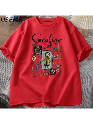 Tarz Sokak Coraline Cadılar Bayramı T Shirt Kadın Erkek Spooky Vintage Tişört Harajuku Güz Kısa Kollu Ts
