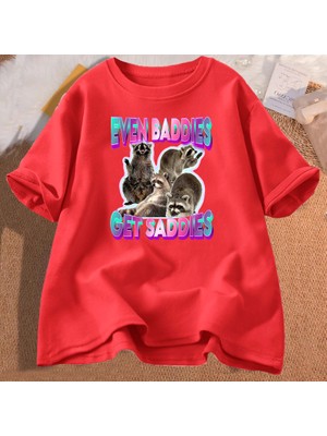 Erkek Pamuk T-Shirt Bile Baddies Olsun Saddies Rakun Komik Garip Belirli Meme Grafik Baskılı