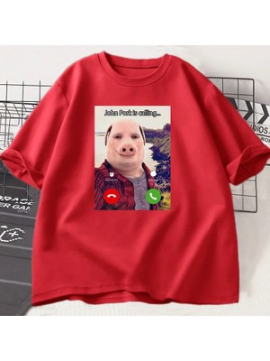 Tarz Sokak John Domuz Arıyor T Shirt Komik Grafik Tee Üst Boy Pamuk Mizah Domuz Meme Tasarım Erkek Giysi