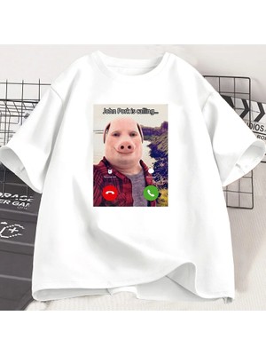 Tarz Sokak John Domuz Arıyor T Shirt Komik Grafik Tee Üst Boy Pamuk Mizah Domuz Meme Tasarım Erkek Giysi