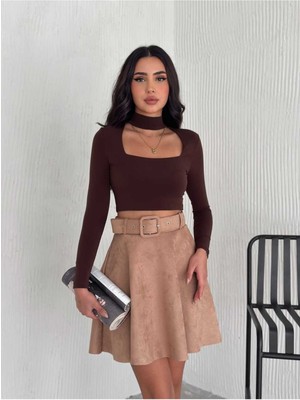 Kloş Süet Etek Kemerli /  Suede Skırt