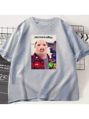 Tarz Sokak John Domuz Arıyor T Shirt Komik Grafik Tee Üst Boy Pamuk Mizah Domuz Meme Tasarım Erkek Giysi