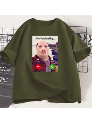 Tarz Sokak John Domuz Arıyor T Shirt Komik Grafik Tee Üst Boy Pamuk Mizah Domuz Meme Tasarım Erkek Giysi