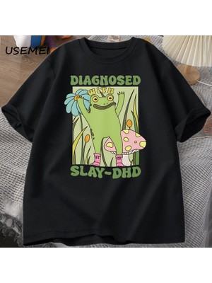 Tarz Sokak Komik Kurbağa Slay ile Teşhis-Dhd T-Shirt Erkek Groovy Kurbağa Meme T Shirt Zihinsel Sağlık T
