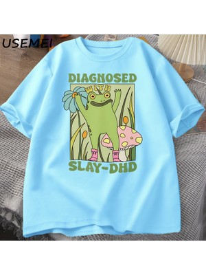 Tarz Sokak Komik Kurbağa Slay ile Teşhis-Dhd T-Shirt Erkek Groovy Kurbağa Meme T Shirt Zihinsel Sağlık T
