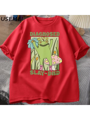 Tarz Sokak Komik Kurbağa Slay ile Teşhis-Dhd T-Shirt Erkek Groovy Kurbağa Meme T Shirt Zihinsel Sağlık T