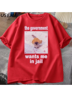 Tarz Sokak Hükümet Beni Hapishanede Istiyor Komik Kedi Meme T-Shirt Erkekler Için Kadın Aptal Kediler gr