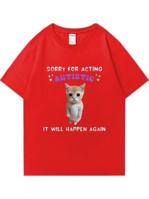 Sıcak Satış Otizm Kedi Komik Grafik Baskı T-Shirt Erkek Kadın Casual Tops Kısa Kollu Giysiler