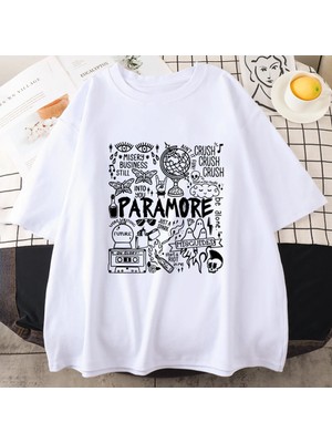 Tarz Sokak Rock Band Paramore Doodle Sanat Tur Vintage Albümü Baskı T Shirt Rahat Sokak Hip Hop Top