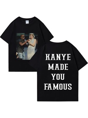 Tarz Sokak Kanye West Vintage T Shirt Made You Ünlü Adam Kadın's Gevşek Günlük Kıyafetler Hip Hop Street