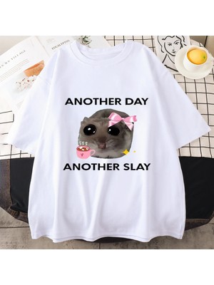 Tarz Sokak Üzgün Hamster Başka Bir Gün Slay Komik Grafict-Pamuk Kawaii Tshirt Erkekler Kadın Bask