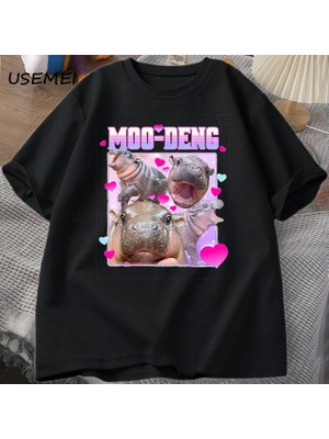 Tarzsokak Komik Moo-Deng Bebek Pygmy Hippo Sevimli Hayvanat Bahçesi T Shirt Adam Kadın Nedensel Pamuk K