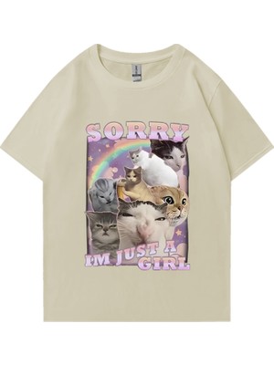 Tarz Sokak Ben Sadece Bir Kız Komik Kedi Meme Baskı T-Shirt Erkek Kadın Vintage % Pamuk Büyük Boy T