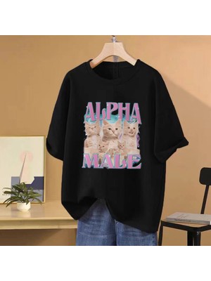 Tarz Sokak Yenı Sevimli Kedi Grafik T-Shirt Erkek Kadın Komik Kısa Kollu T-Shirt Büyük Boy Casual T