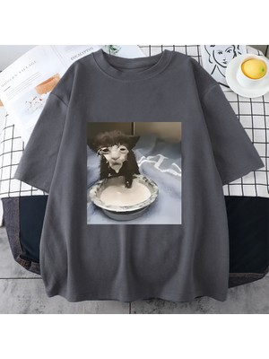 Tarz Sokak Süt Yüz Kedi Meme Baskı T Shirt Garip Mizah Komik Kedi Grafik T-Shirt Erkek Kadın Hip Hop Pam