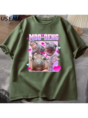 Tarzsokak Komik Moo-Deng Bebek Pygmy Hippo Sevimli Hayvanat Bahçesi T Shirt Adam Kadın Nedensel Pamuk K