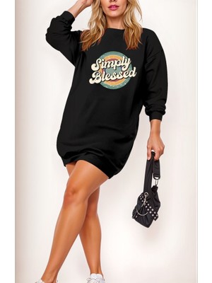 Hazego Kadın Uzun Kollu Bisiklet Yaka Yazılı Viskon Iki Iplik Elbise