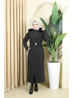 Nadide Kadın Büyük Beden Nova Kumaş Içi Astarlı Kapüşonlu Tam Boy Genç Kapitone Mont