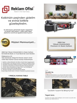 Tropikal Yapraklar, Füme, Gold Temalı Premium Kanvas Tablo