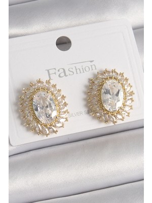 Callerrons Accessories Pirinç Gold Renk Zirkon Taşlı Kadın Küpe - EBJ241228W30226