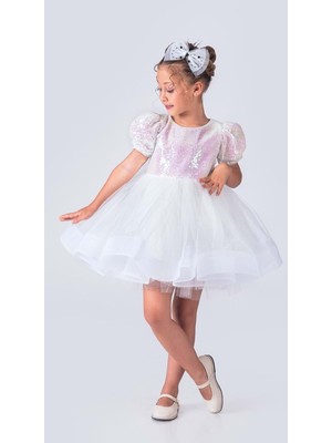 Mnk Baby & Kids Tütü Gren Etekli Kız Çocuk Pul Payetli Kısa Kol Kikidi Elbise MNK0601