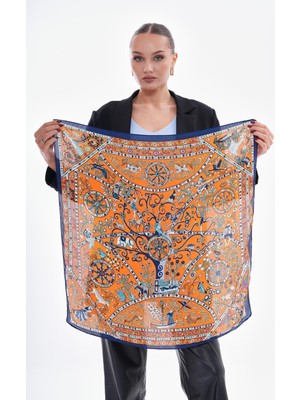 Axesoire 15261 Desenli Lacivert Bandana Fular 70X70 cm